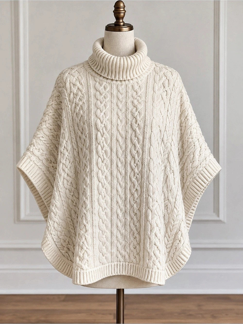 Talbots Cable Knit Turtleneck Poncho Cream Medium